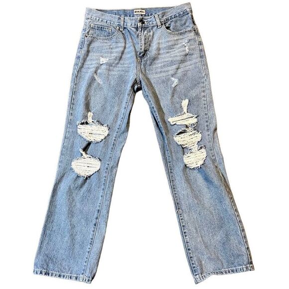 Black Relaxed Straight Distressed Jeans Size 32/30 - Picture 1 of 10